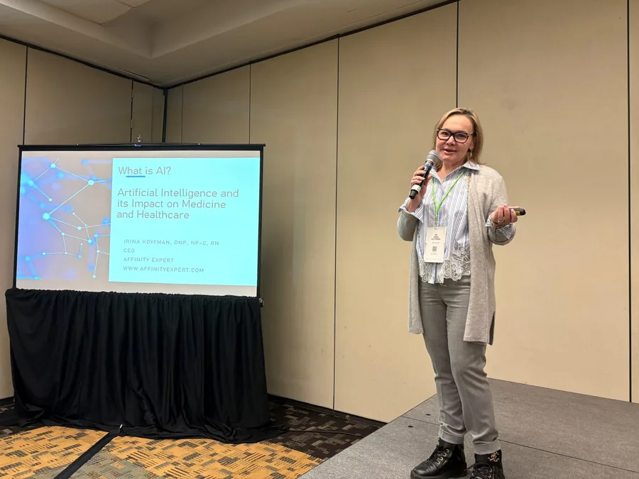 Dr. Irina Koyfman presenting at a healthcare conference